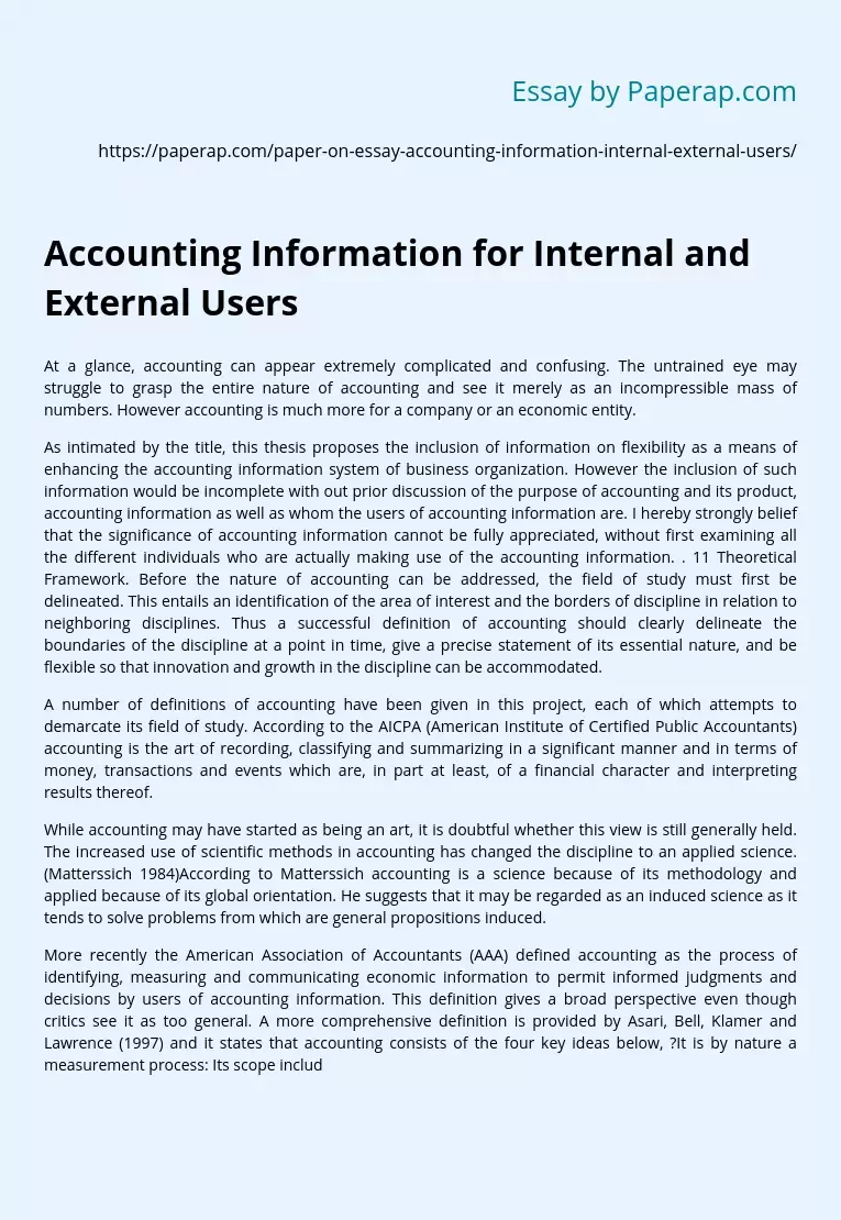 Accounting Information for Internal and External Users