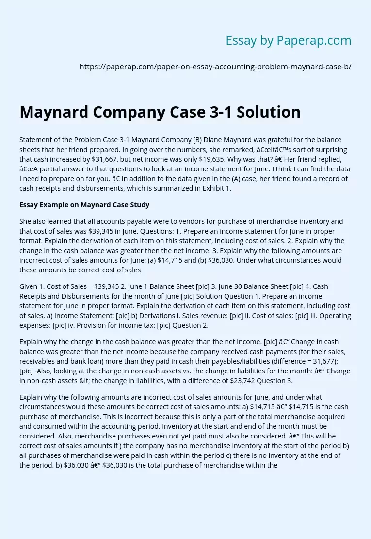 Maynard Company Case 3-1 Solution
