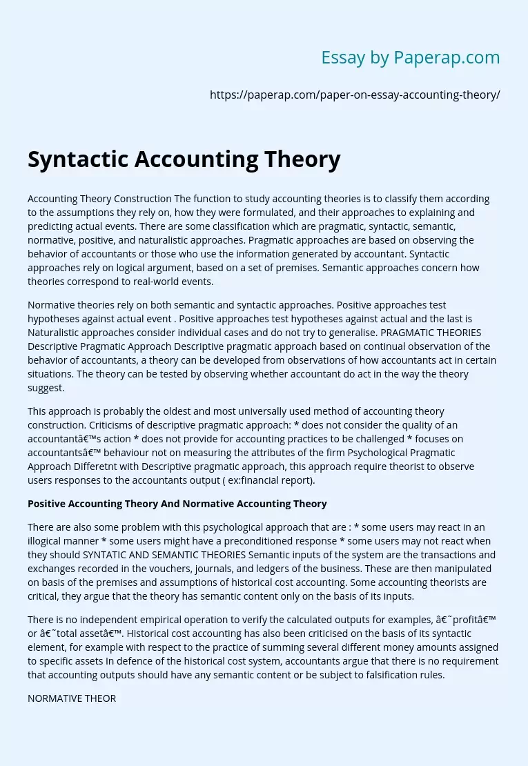 Syntactic Accounting Theory