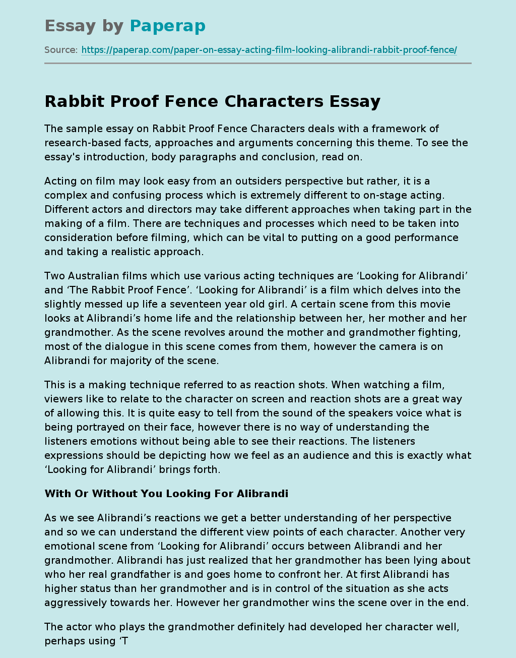 Rabbit Proof Fence Characters