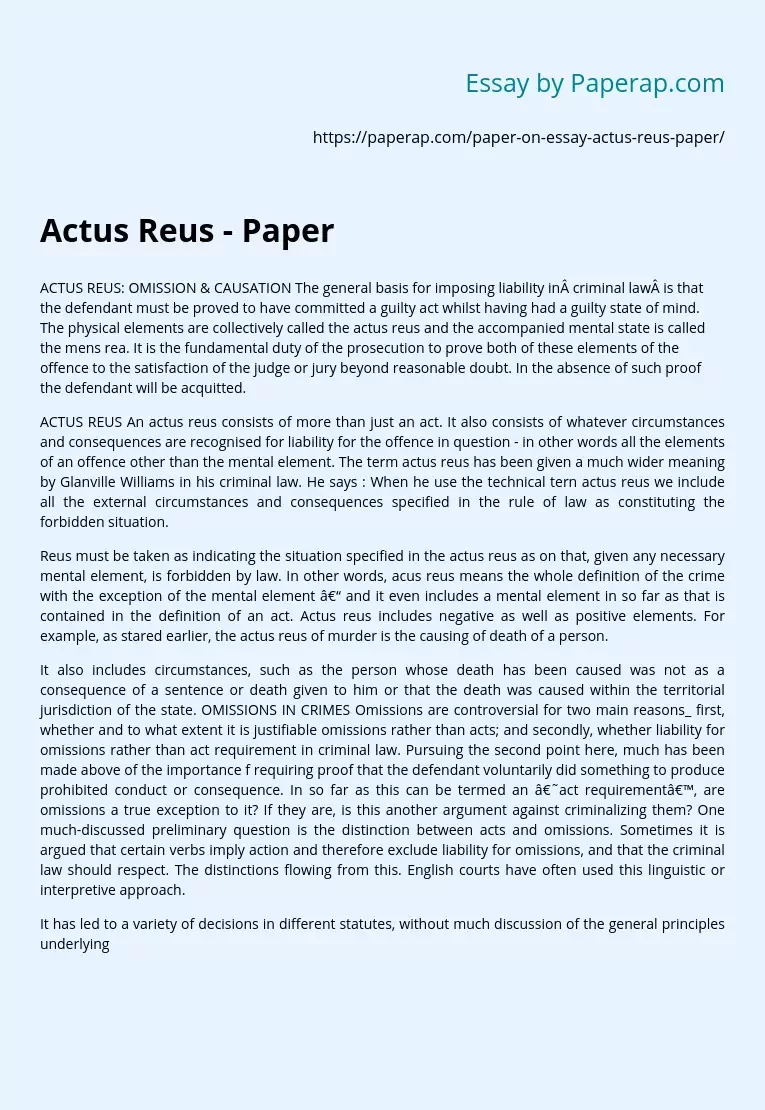 Actus Reus - Paper
