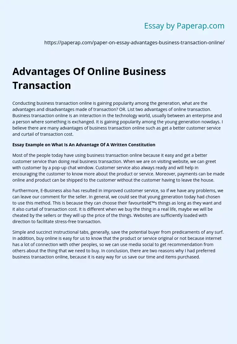 Advantages Of Online Business Transaction
