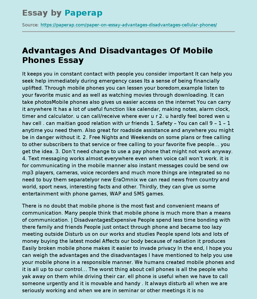 essay on advantages and disadvantages of mobile phones wikipedia