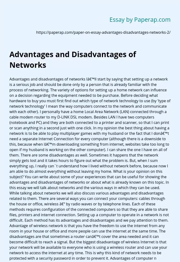 Advantages and Disadvantages of Networks