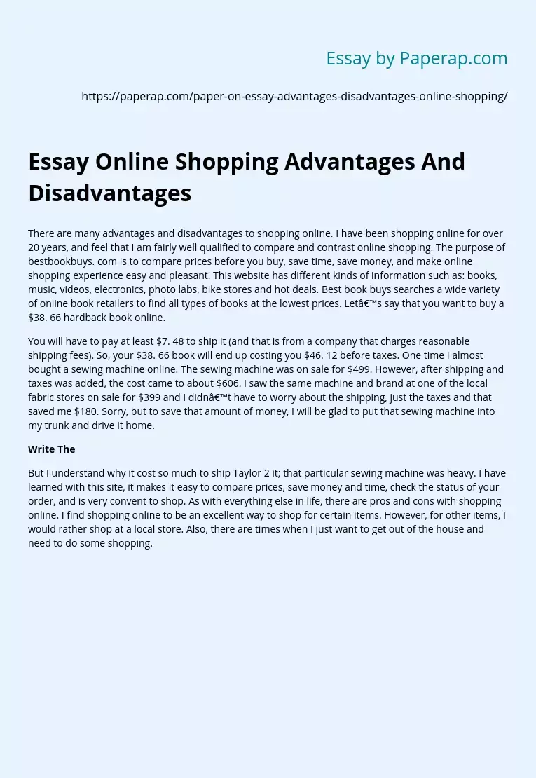 Essay Online Shopping Advantages And Disadvantages