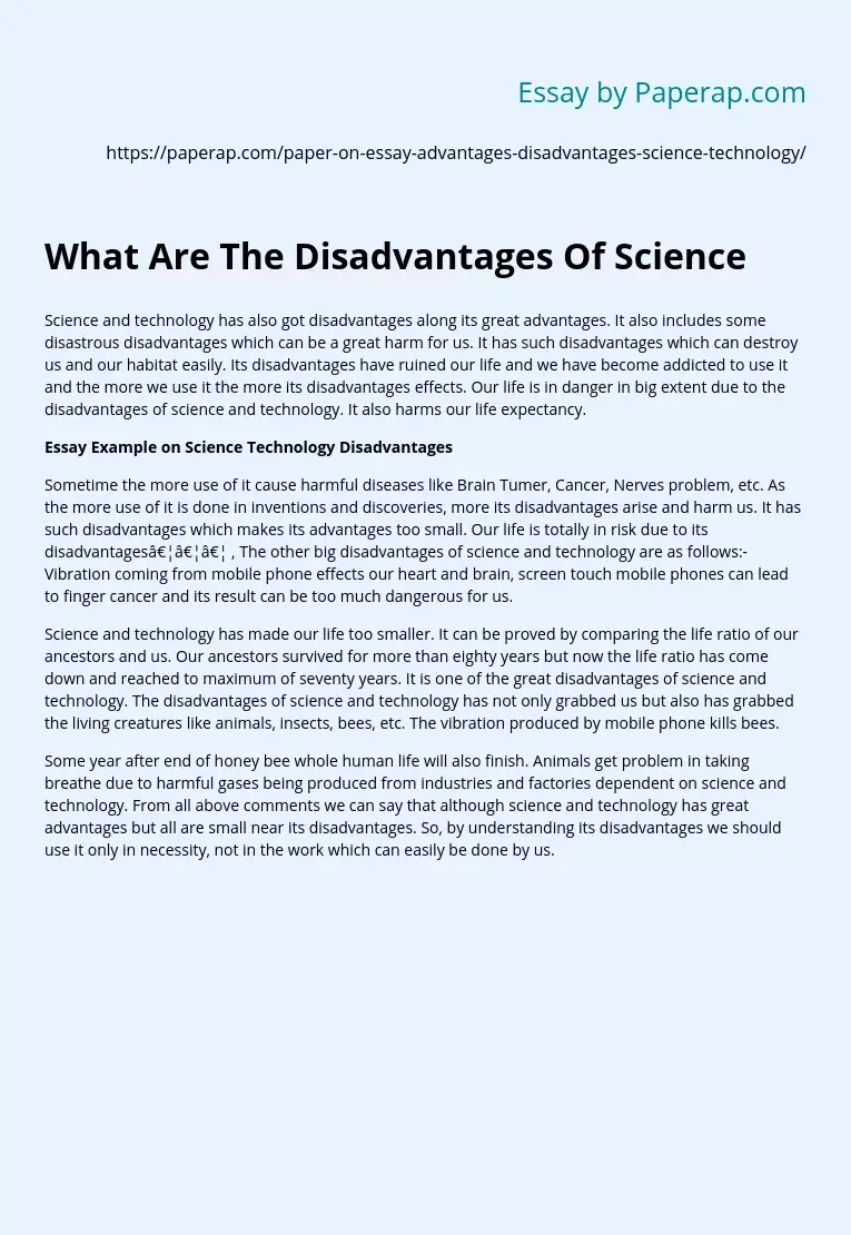 advantage and disadvantage of science essay