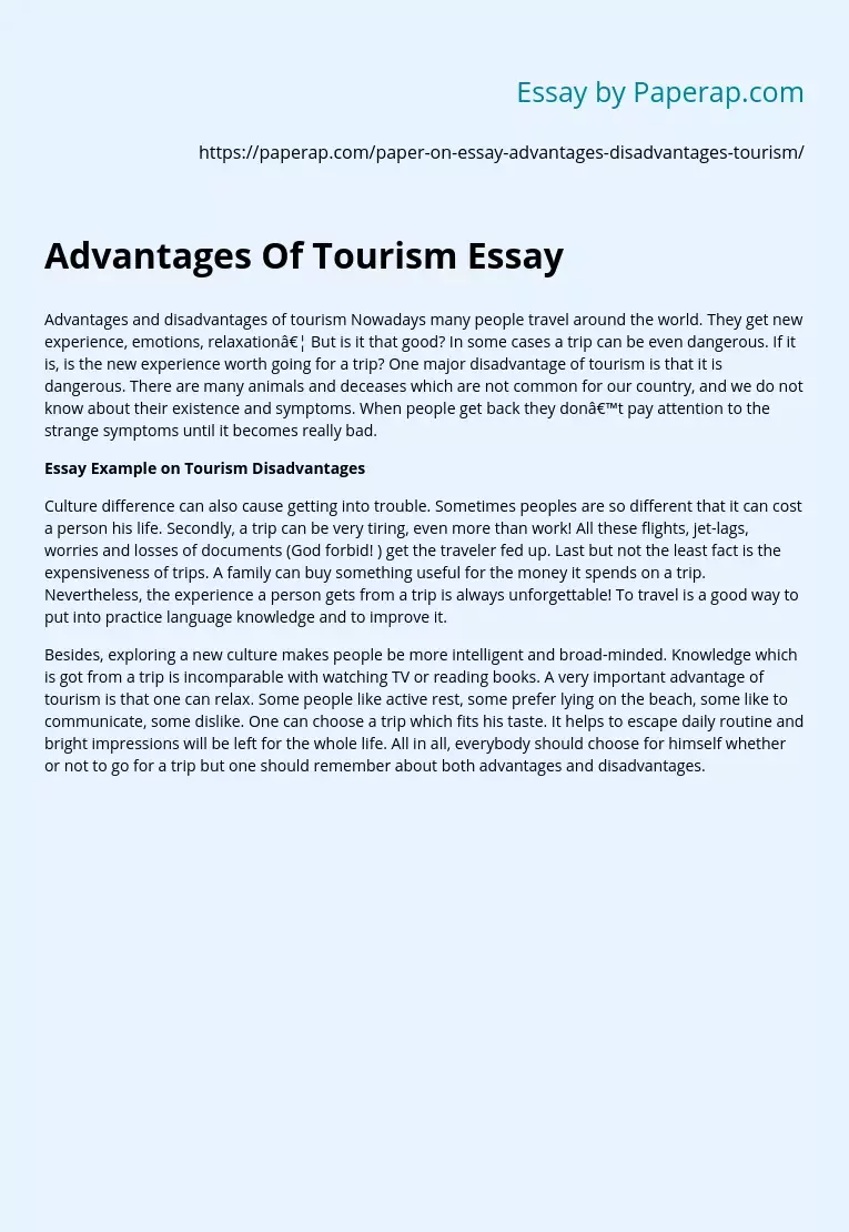 Advantages Of Tourism Essay
