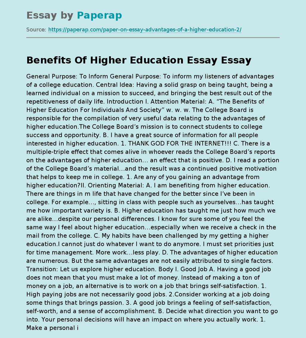 essay the value of higher education