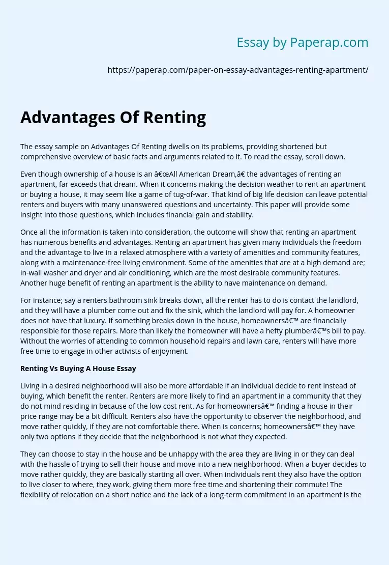 Advantages Of Renting an Apartment