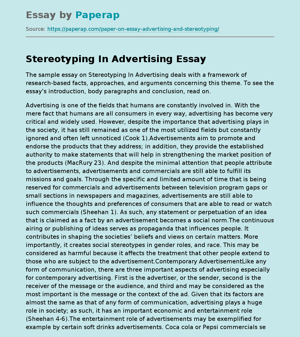 stereotyping in advertising essay