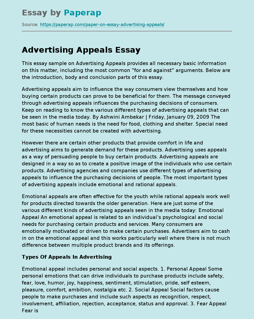 advertising essay definition