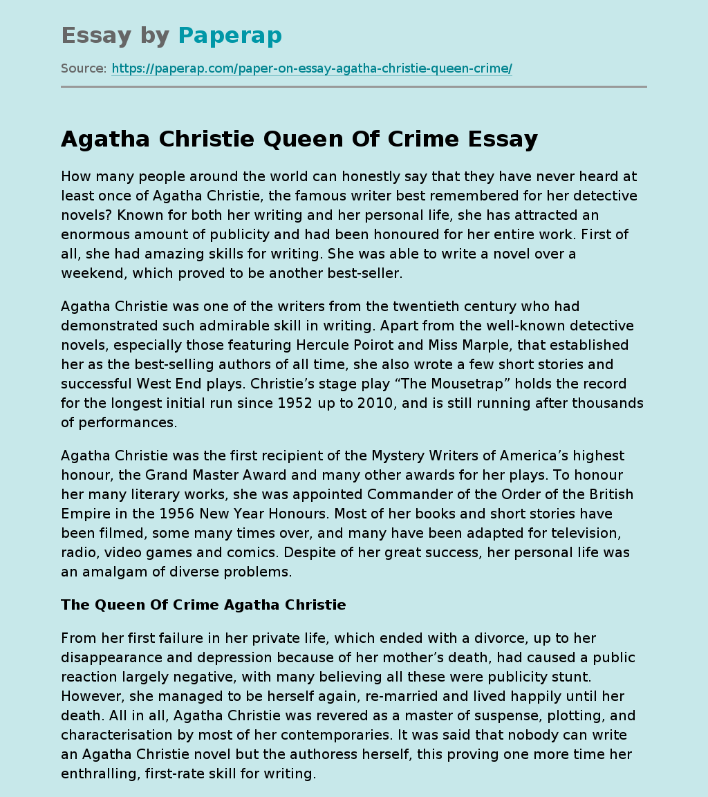 Agatha Christie Queen Of Crime