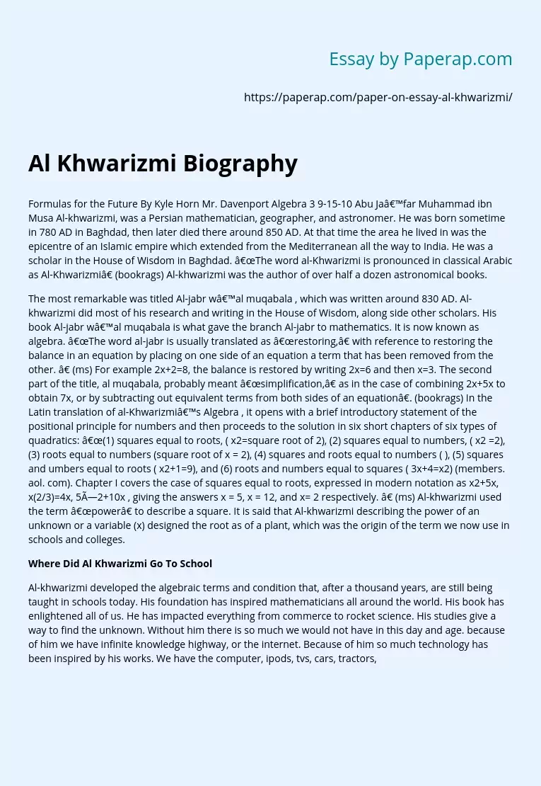 Al Khwarizmi Biography