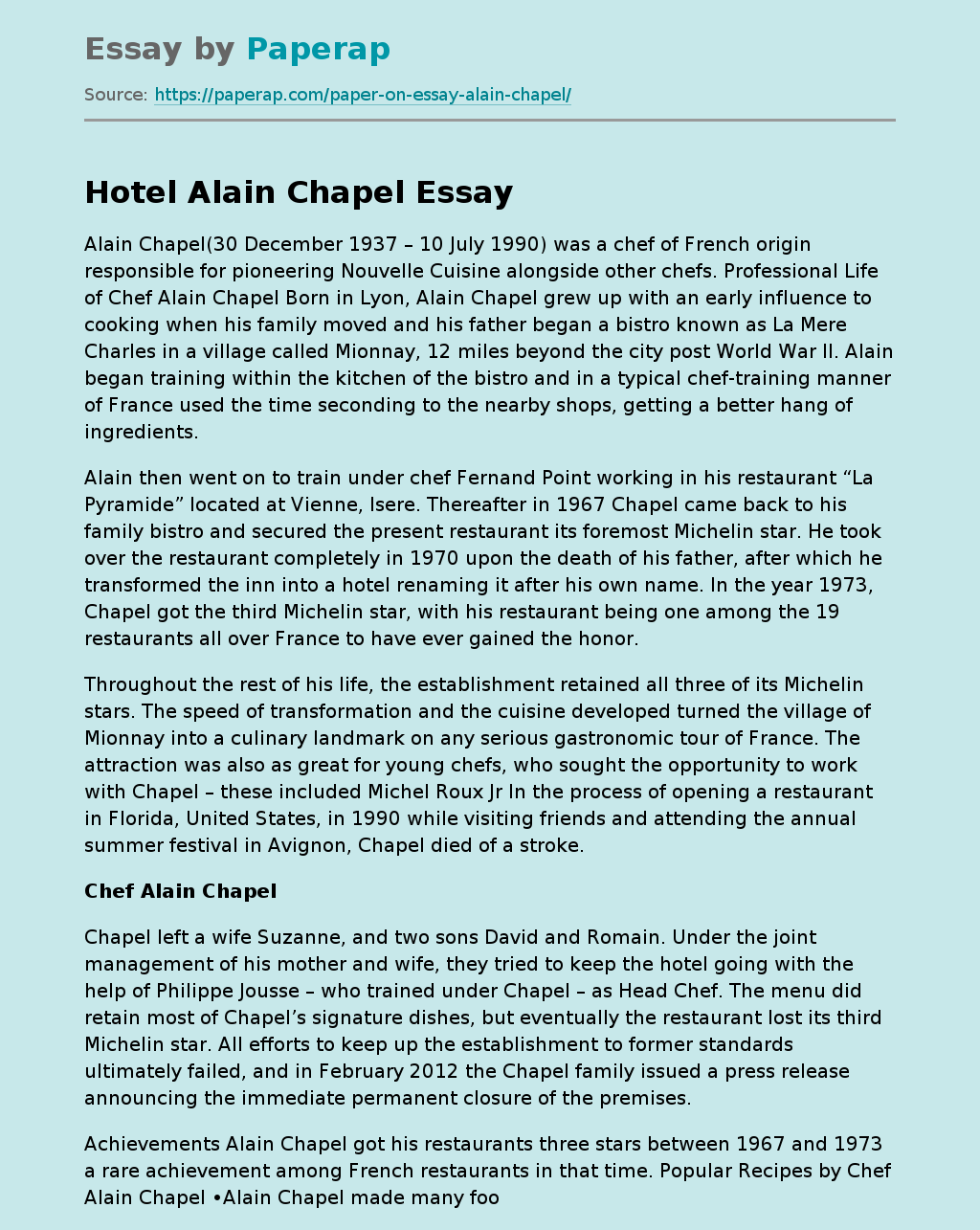 Hotel Alain Chapel
