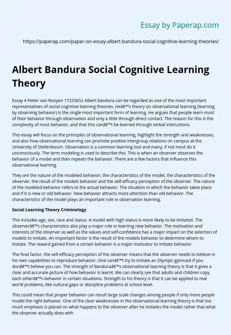 Albert Bandura Social Cognitive Learning Theory