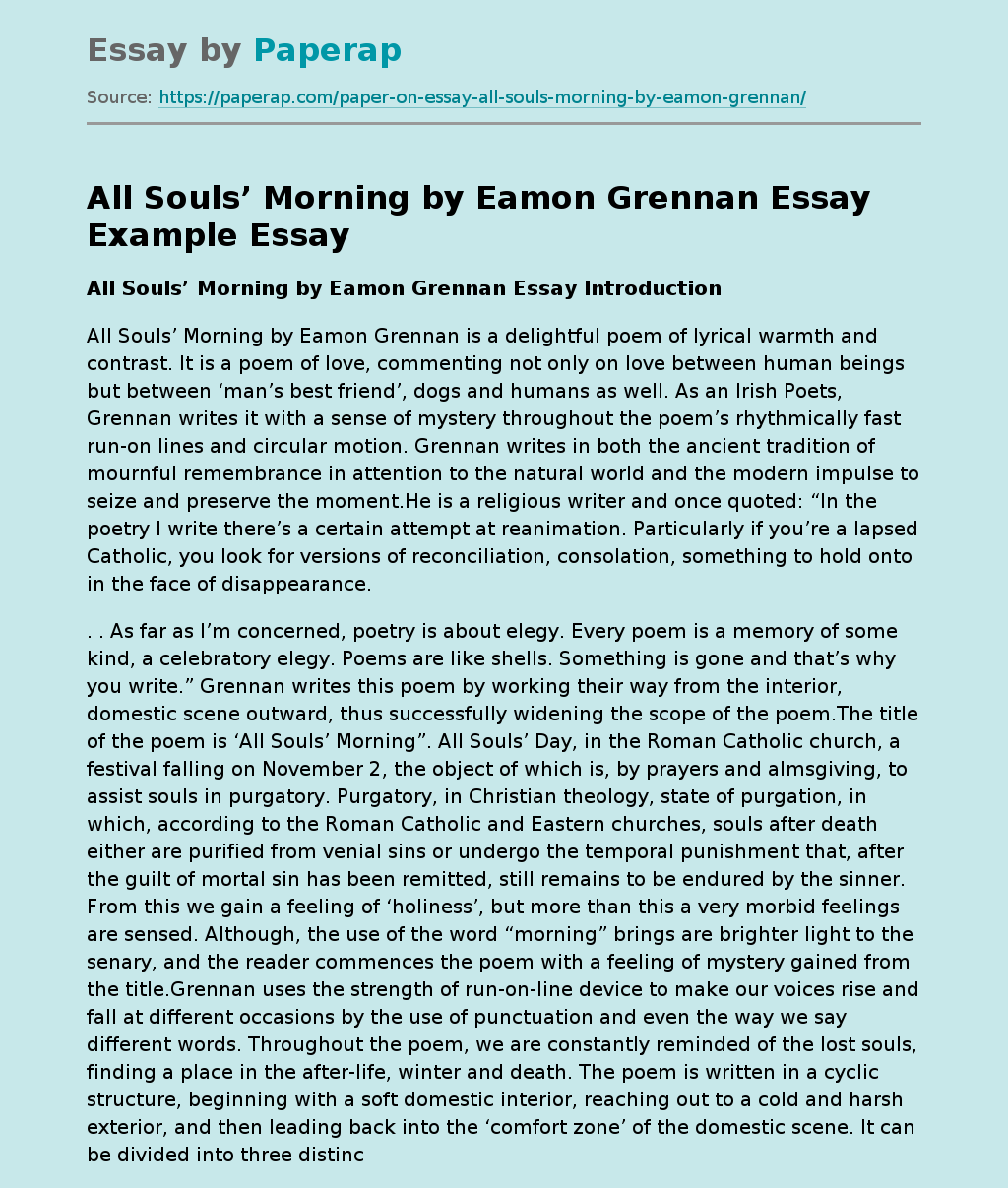 All Souls’ Morning by Eamon Grennan Essay Example
