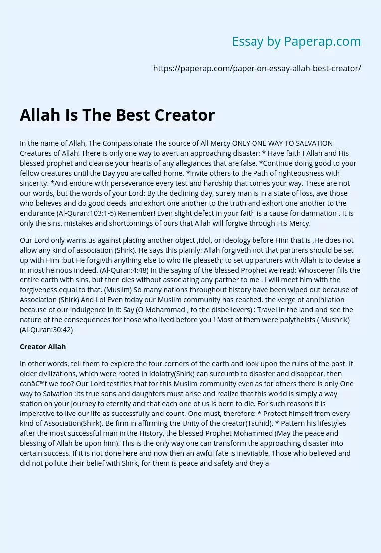 Allah Is The Best Creator