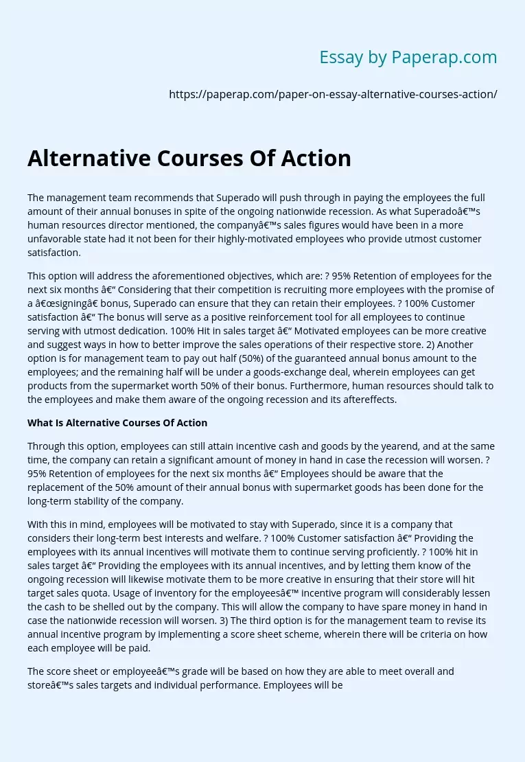 what is alternative courses of action in case study