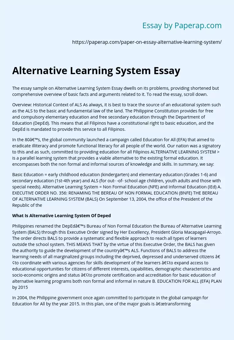 Alternative Learning System Essay