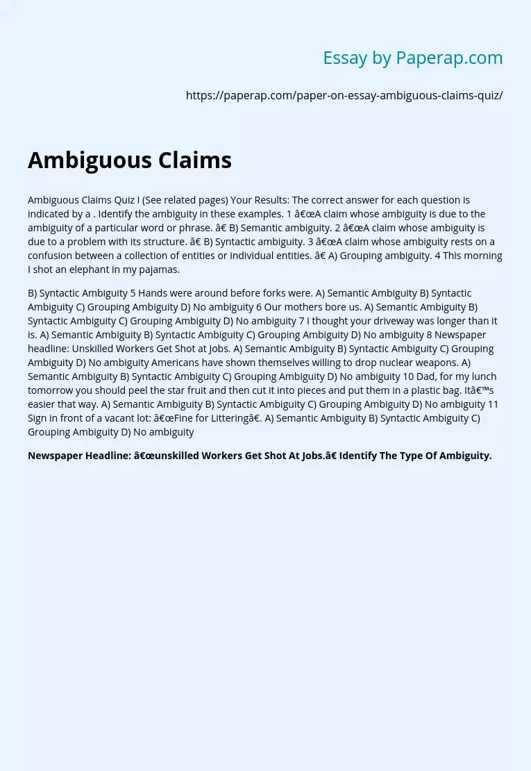 Ambiguous Claims and Ambiguity Quiz