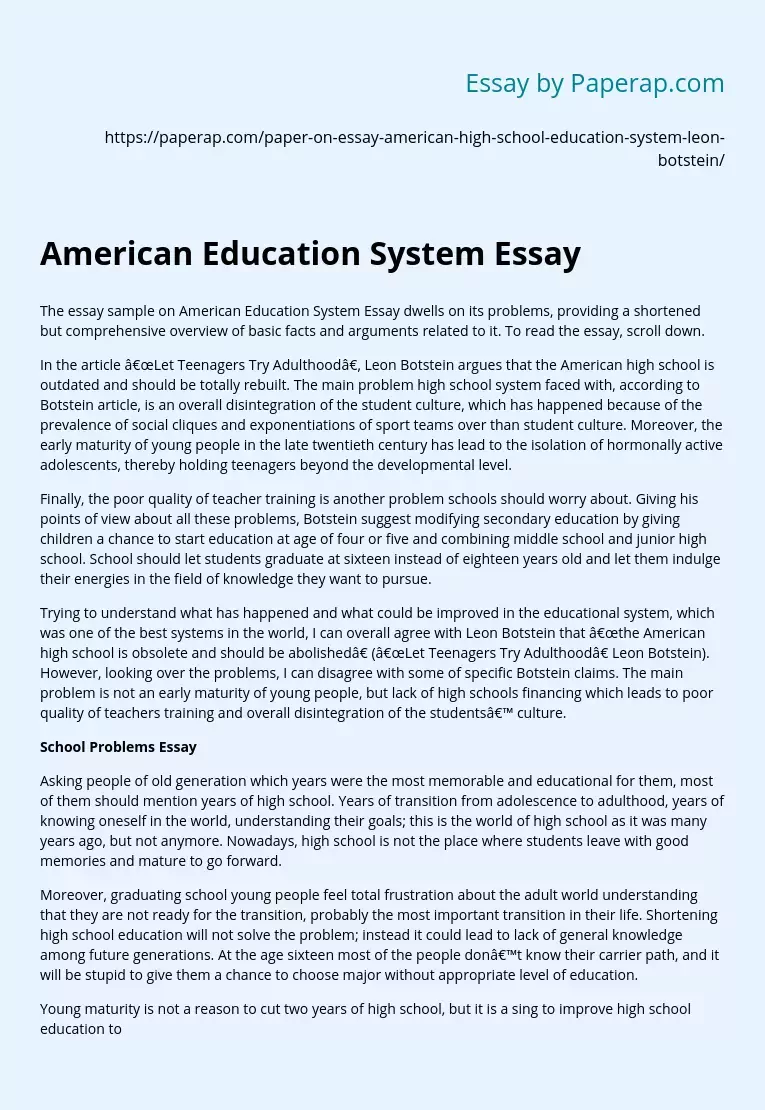 essay on american education system