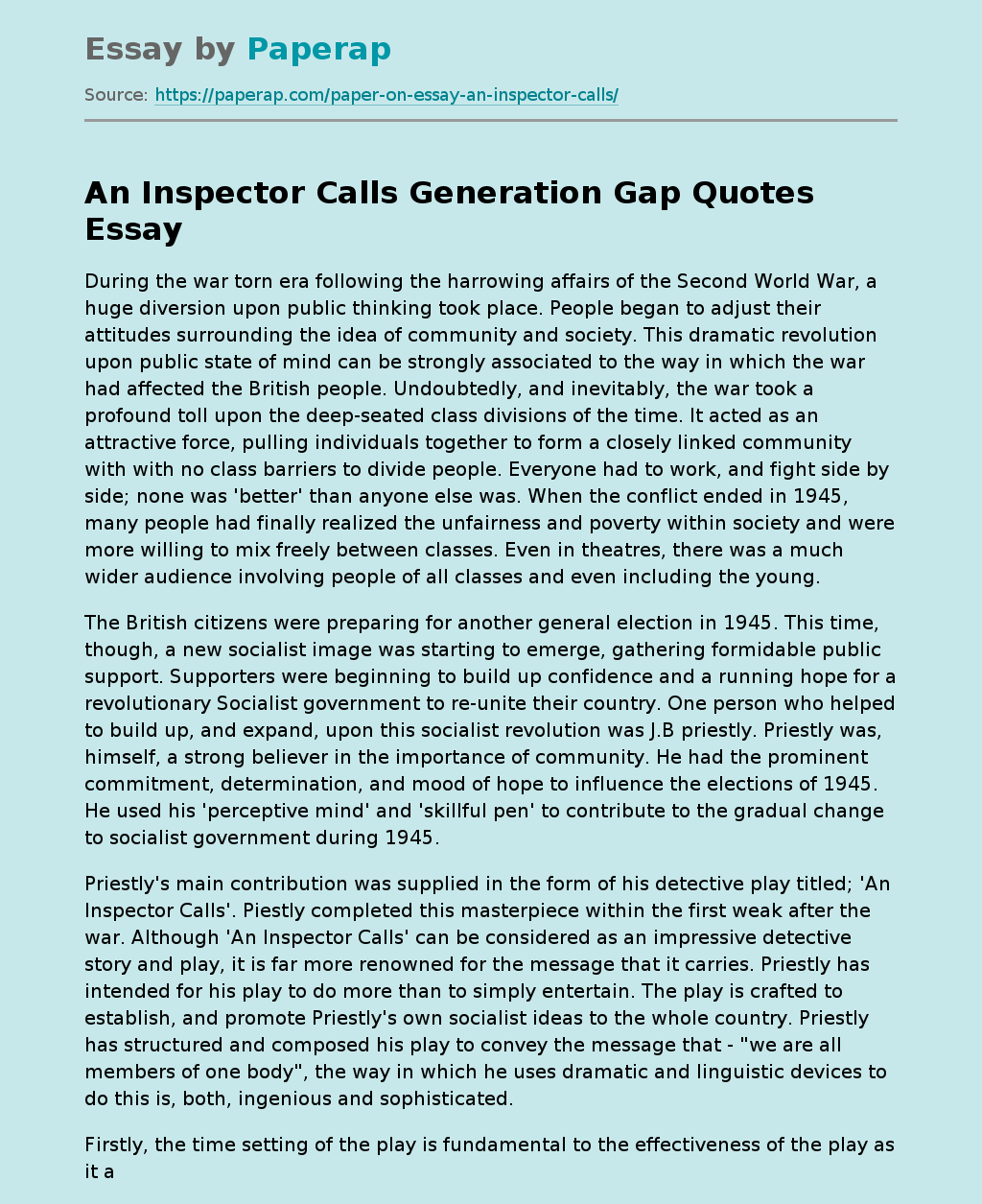 An Inspector Calls Generation Gap Quotes