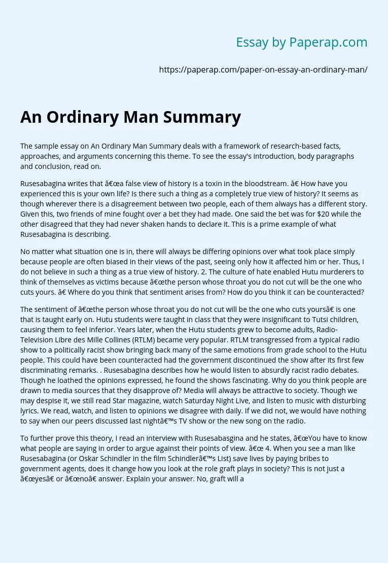 An Ordinary Man Summary