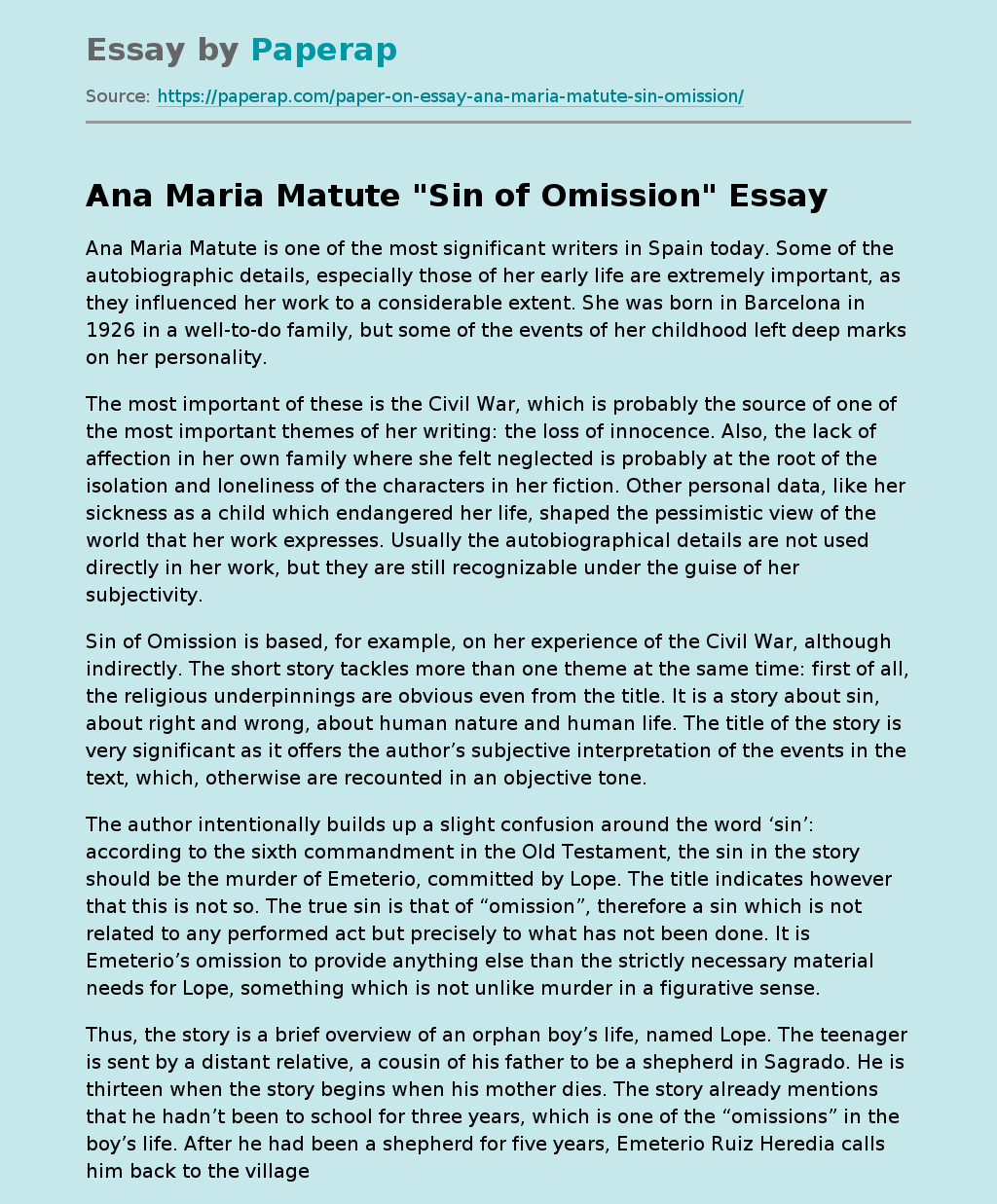 Ana Maria Matute "Sin of Omission"