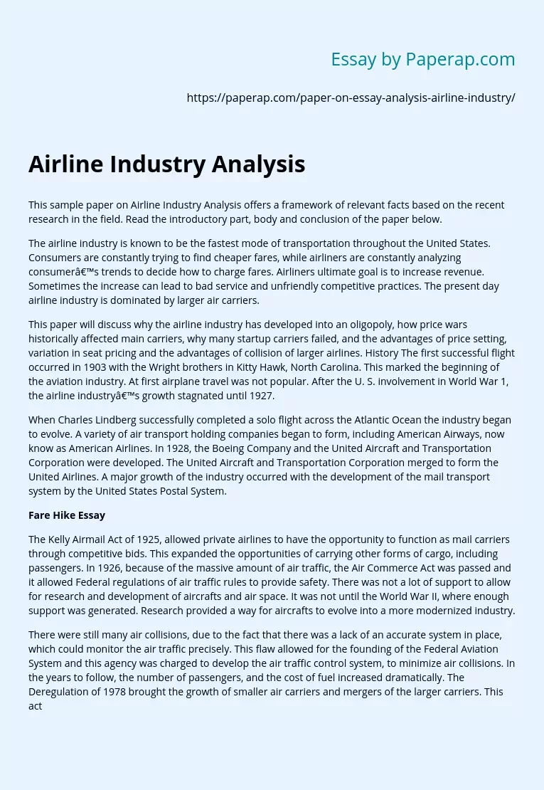 Why the Airline Industry Has Developed Into an Oligopoly