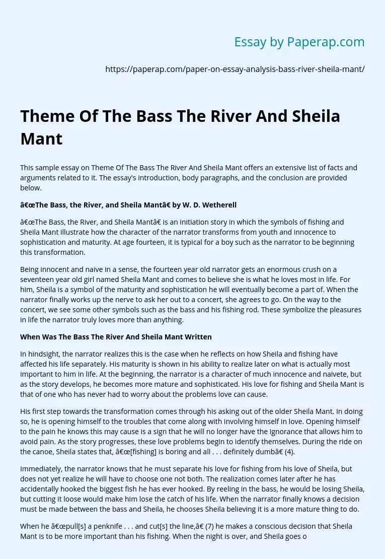 Theme Of The Bass The River And Sheila Mant