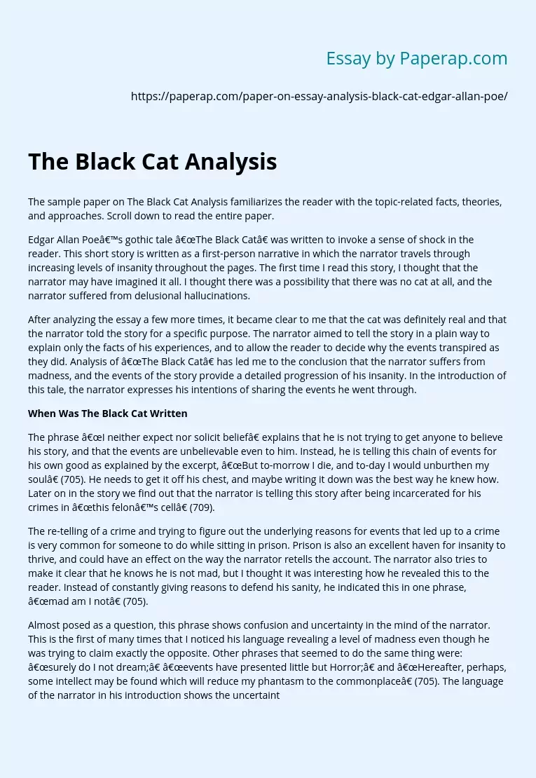 Реферат: Cask Of Amontillado And Black Cat Essay