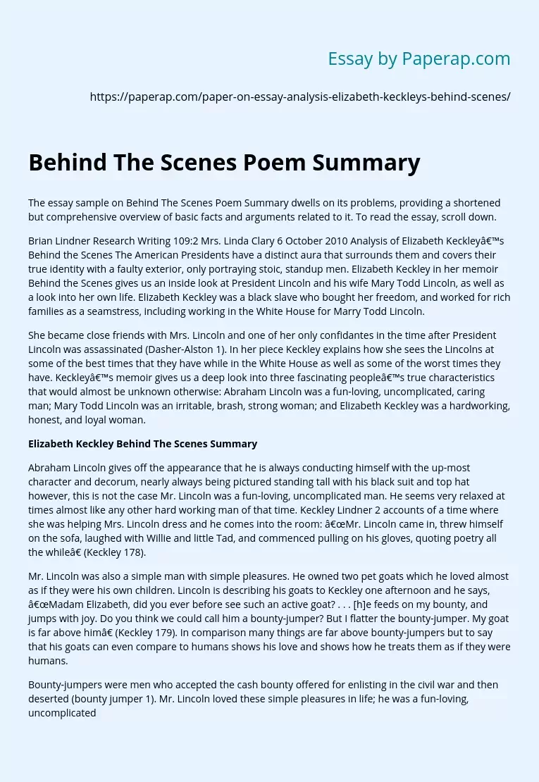 "Behind" The Scenes Poem Summary