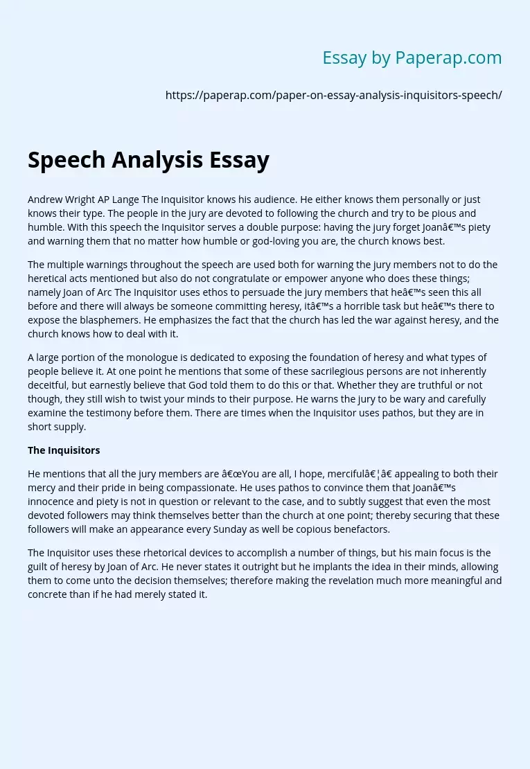 The Inquisitor Speech Analysis Essay