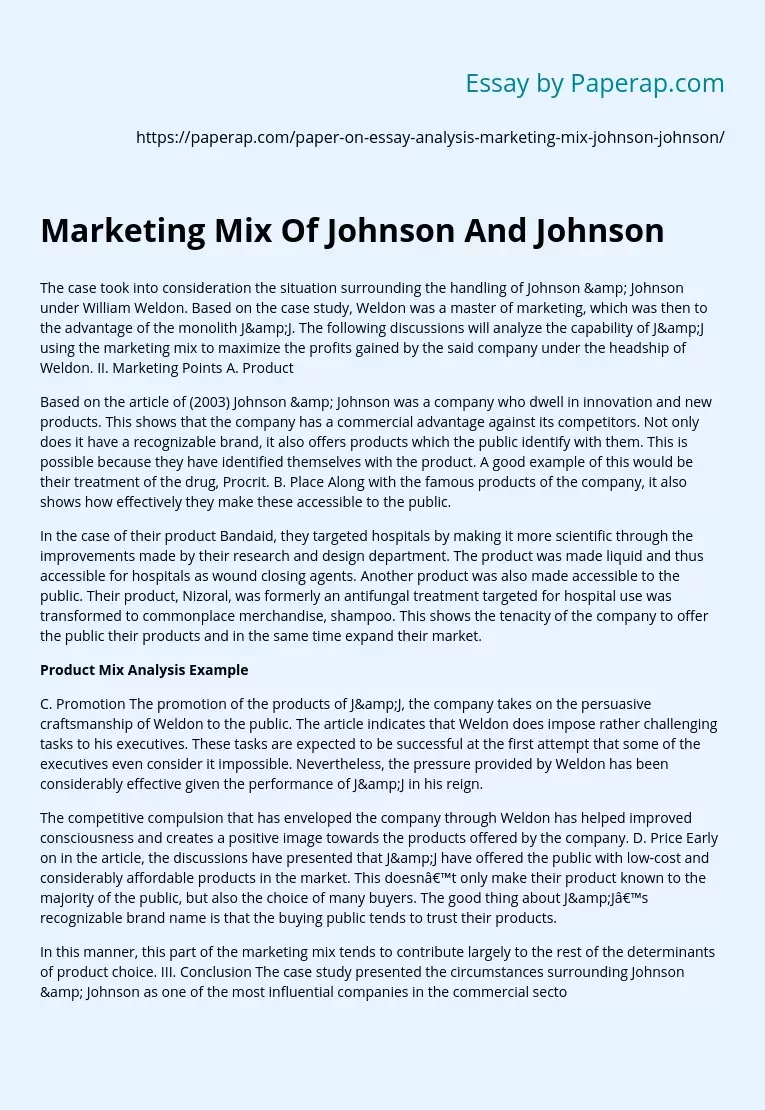 Marketing Mix Of Johnson And Johnson