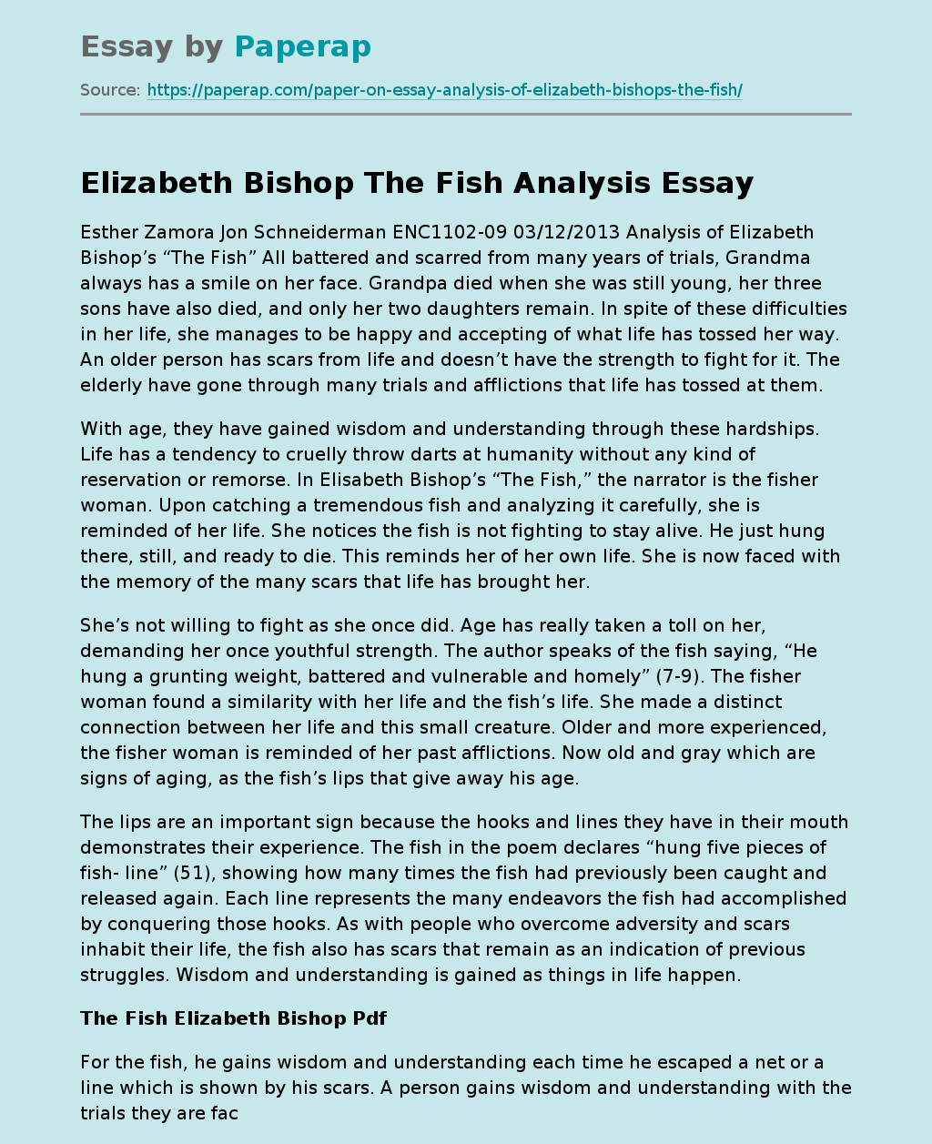 Elizabeth Bishop The Fish Analysis