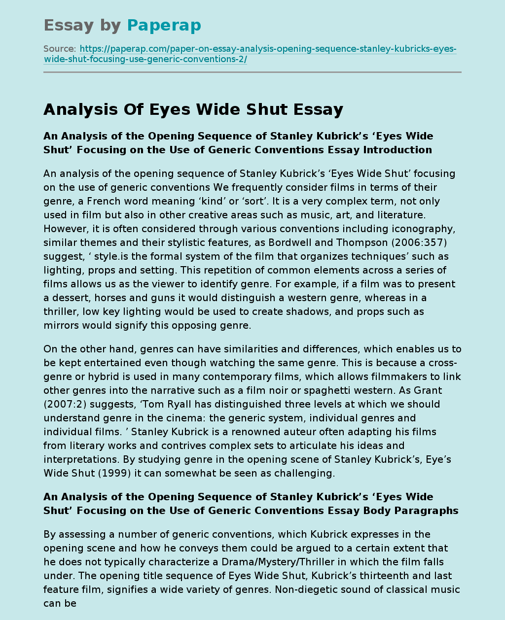 Analysis Of Eyes Wide Shut