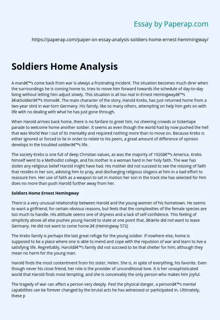 essay on a soldiers home