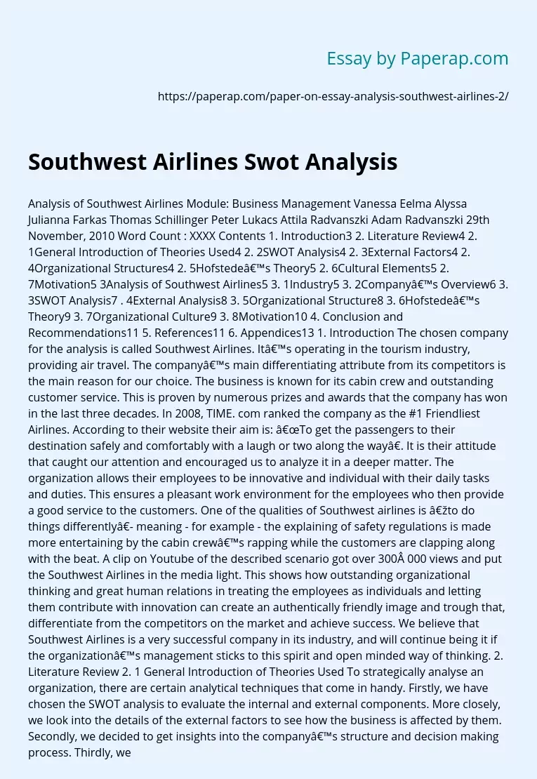 Southwest Airlines Swot Analysis