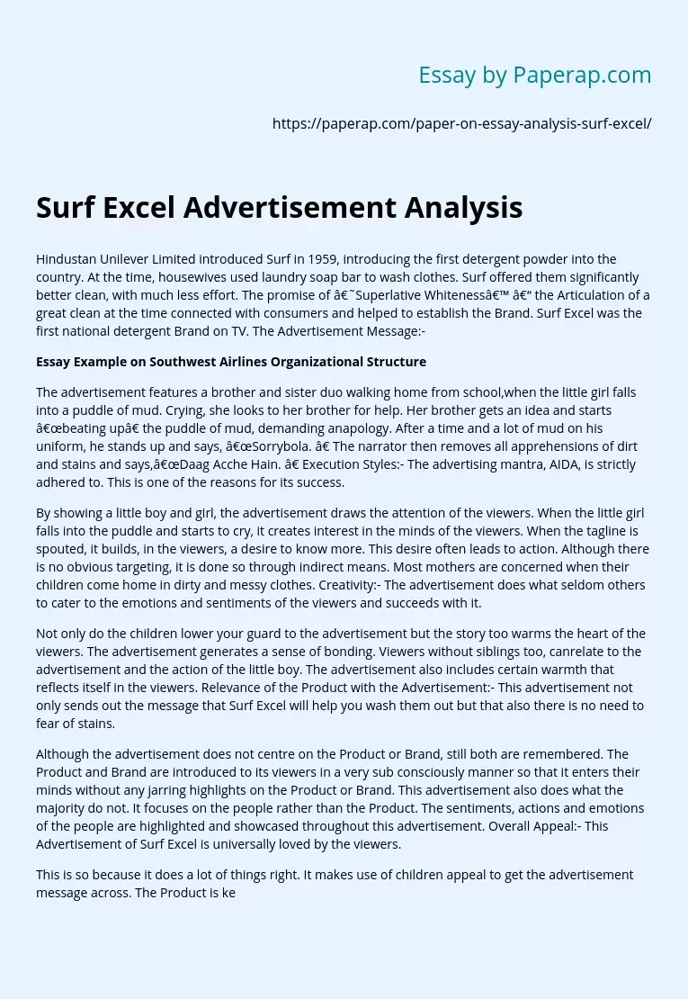 Surf Excel Advertisement Analysis