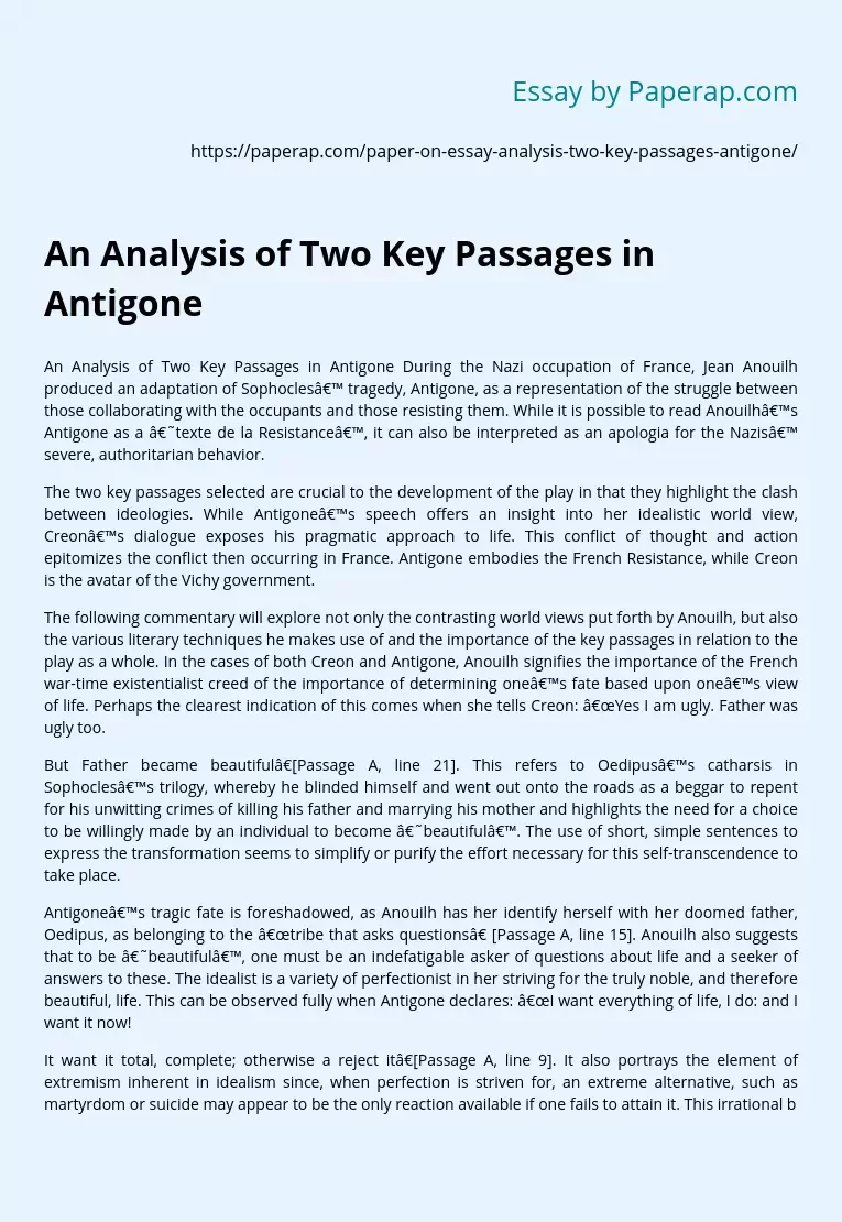 An Analysis of Two Key Passages in Antigone