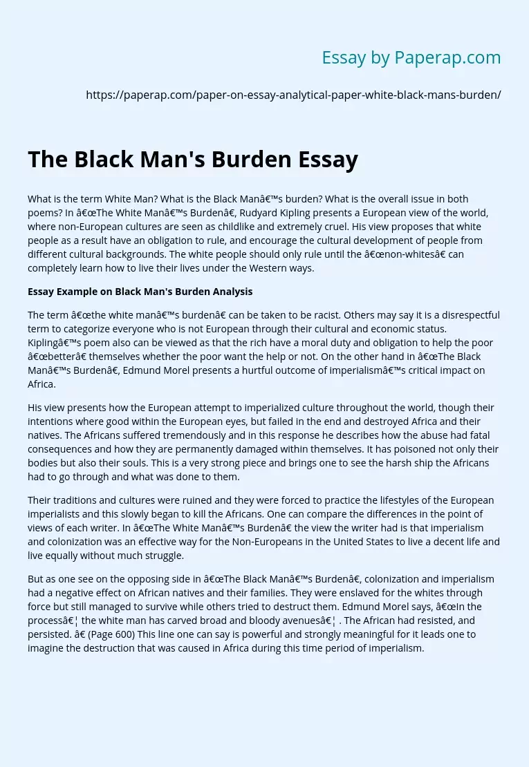 The Black Man's Burden Essay
