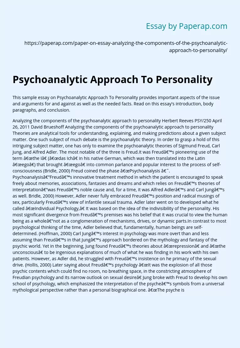 Psychoanalytic Approach To Personality