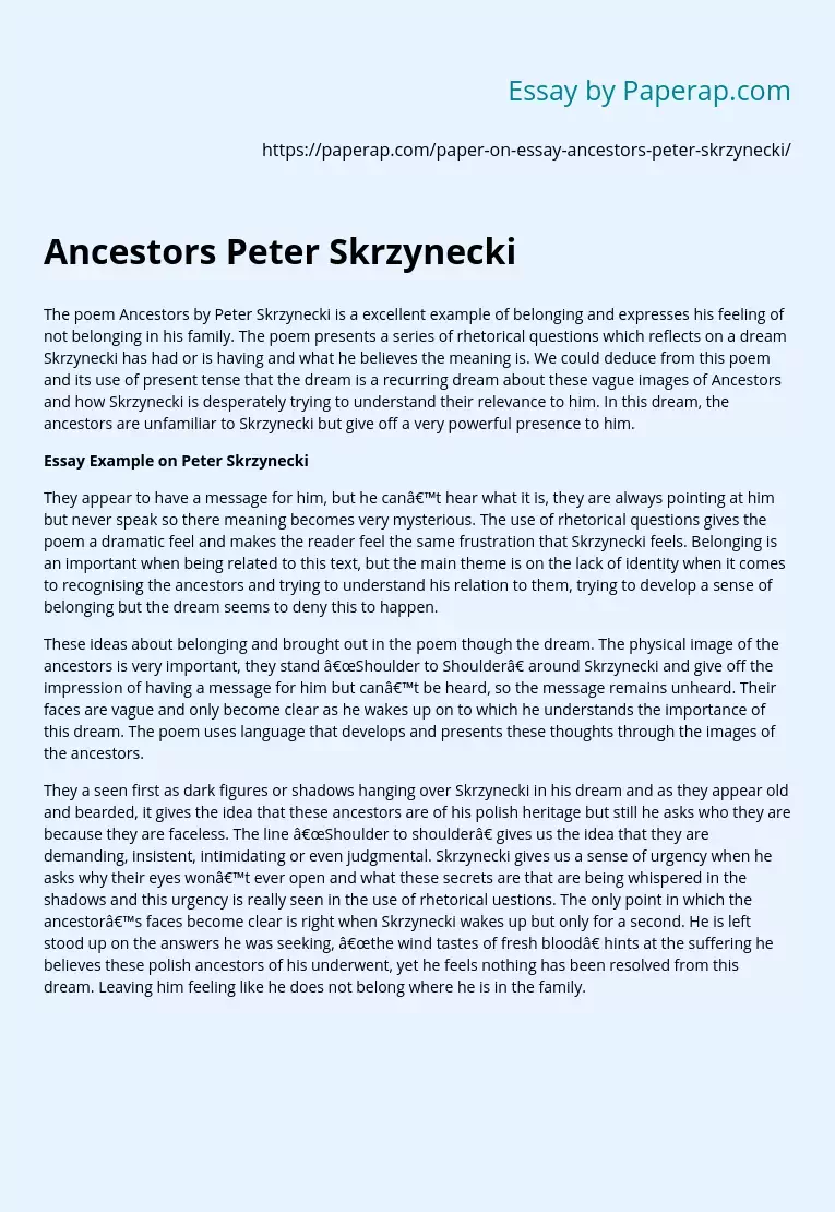 Ancestors Peter Skrzynecki
