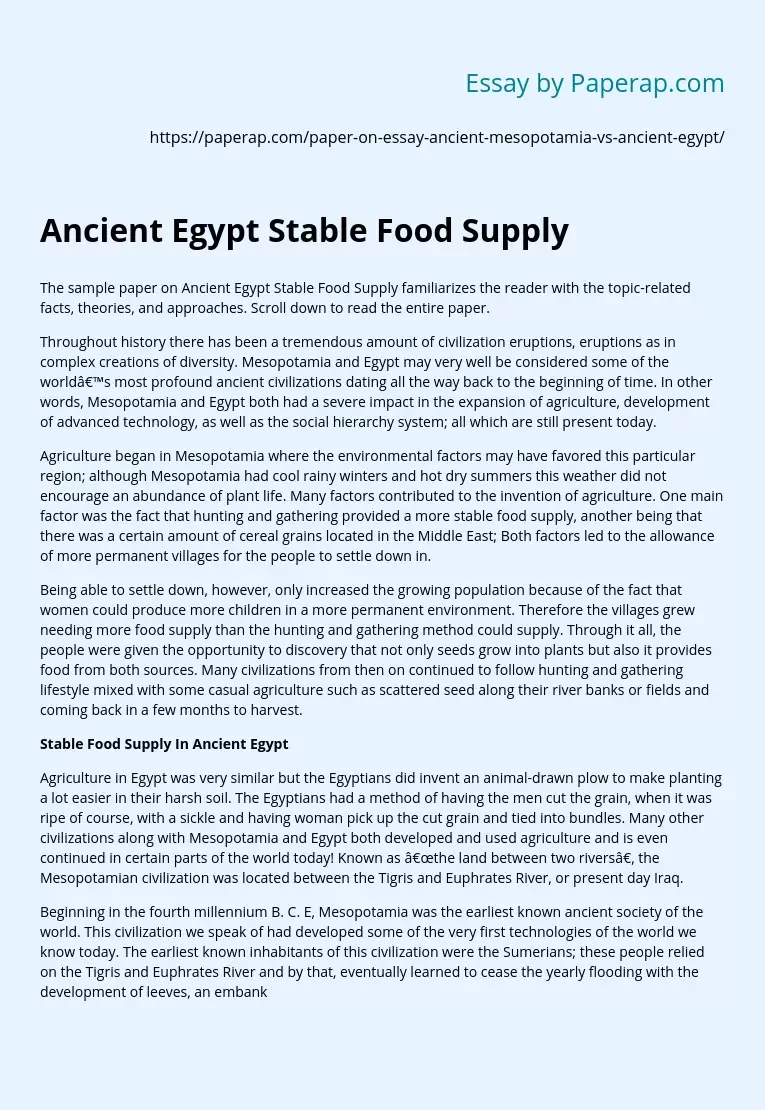 Ancient Egypt Stable Food Supply