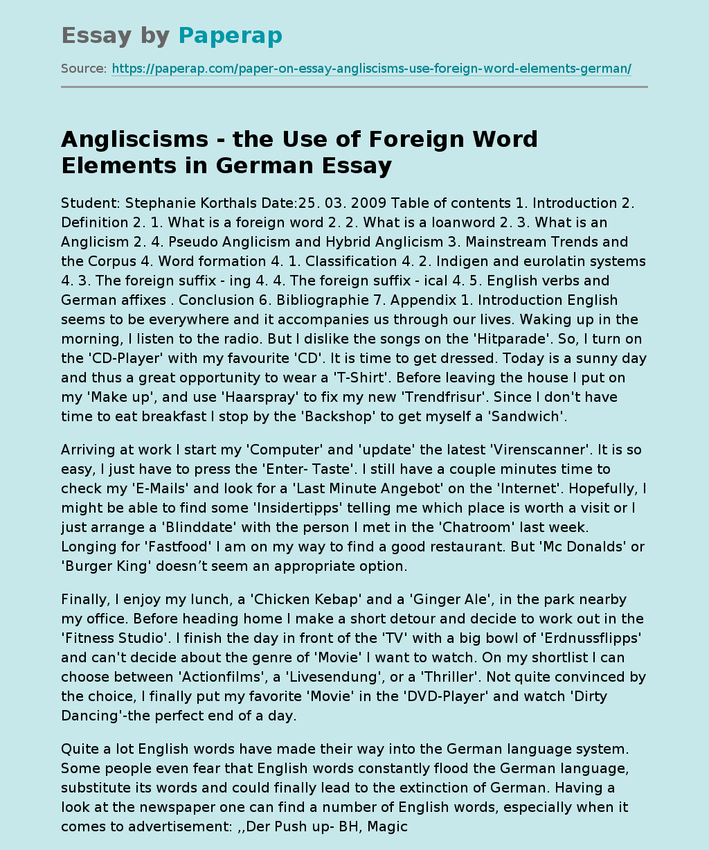 Angliscisms - the Use of Foreign Word Elements in German