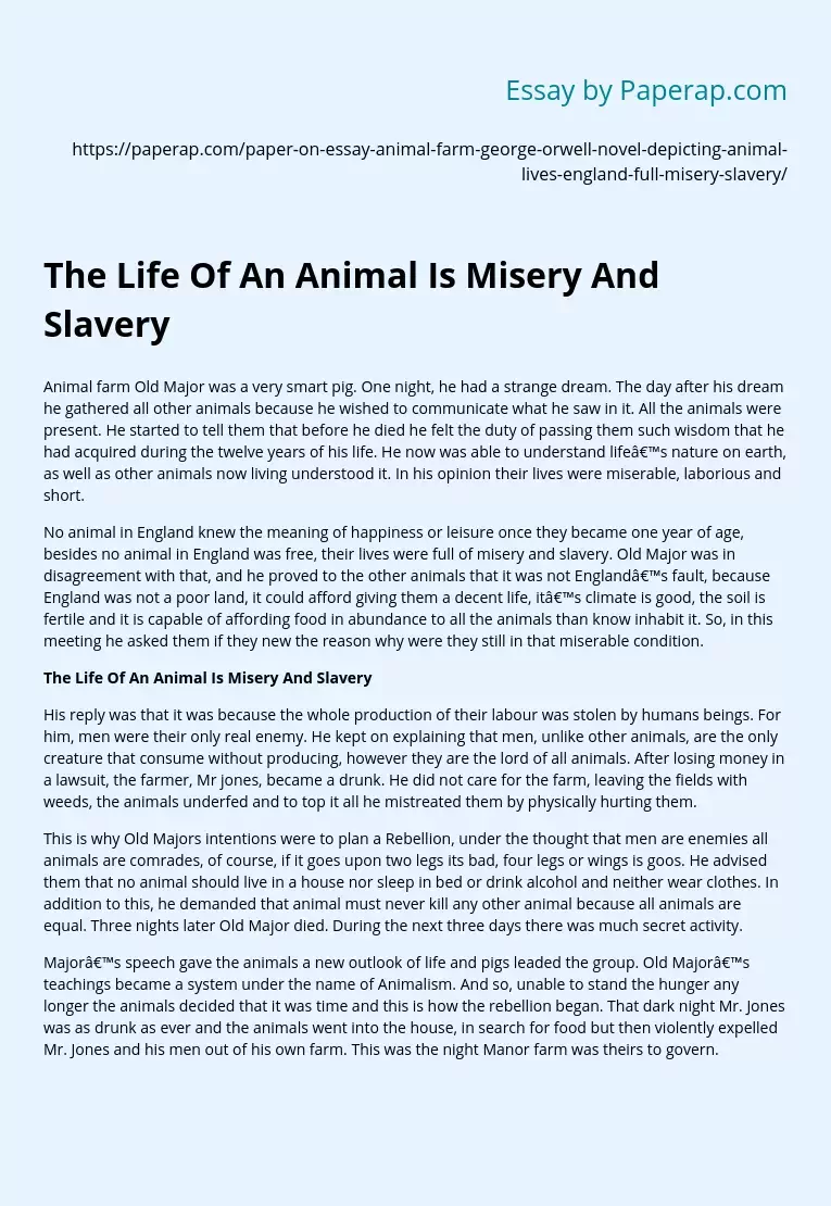 The Life Of An Animal Is Misery And Slavery
