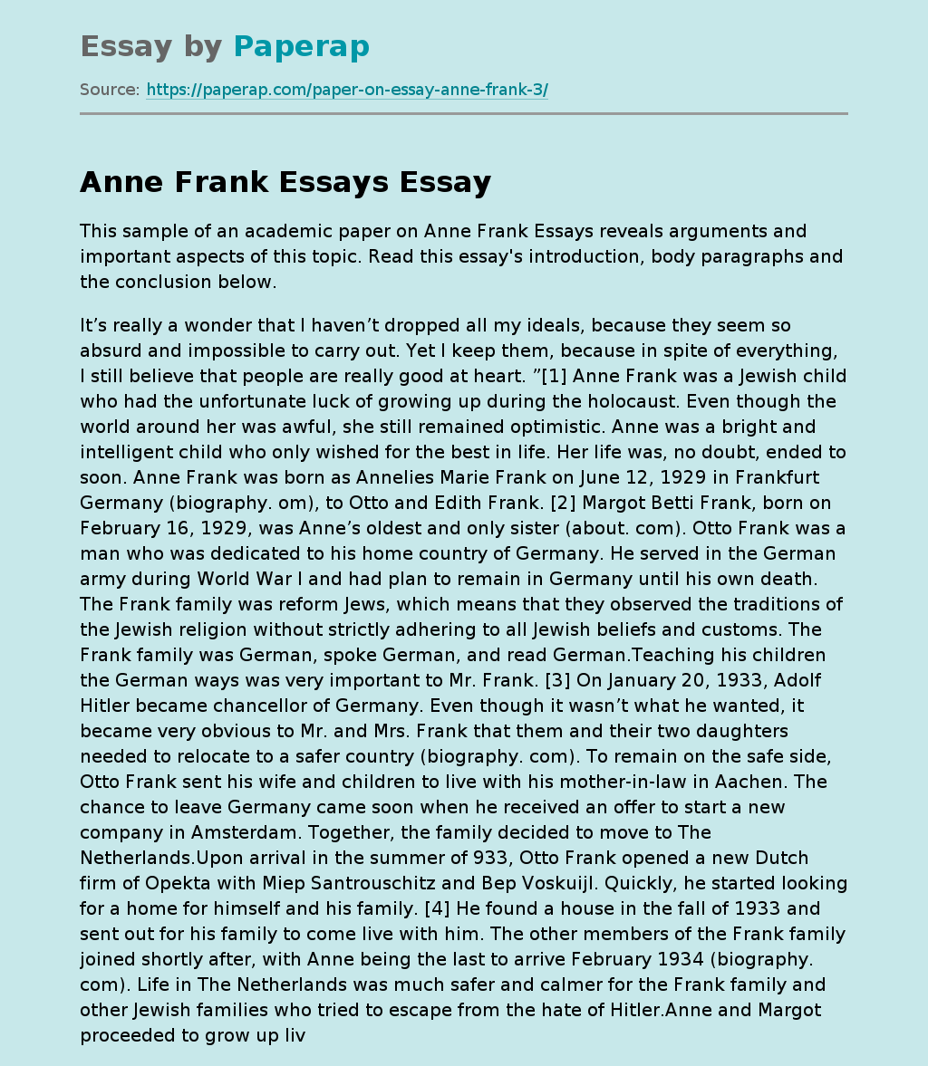 Anne Frank Essays