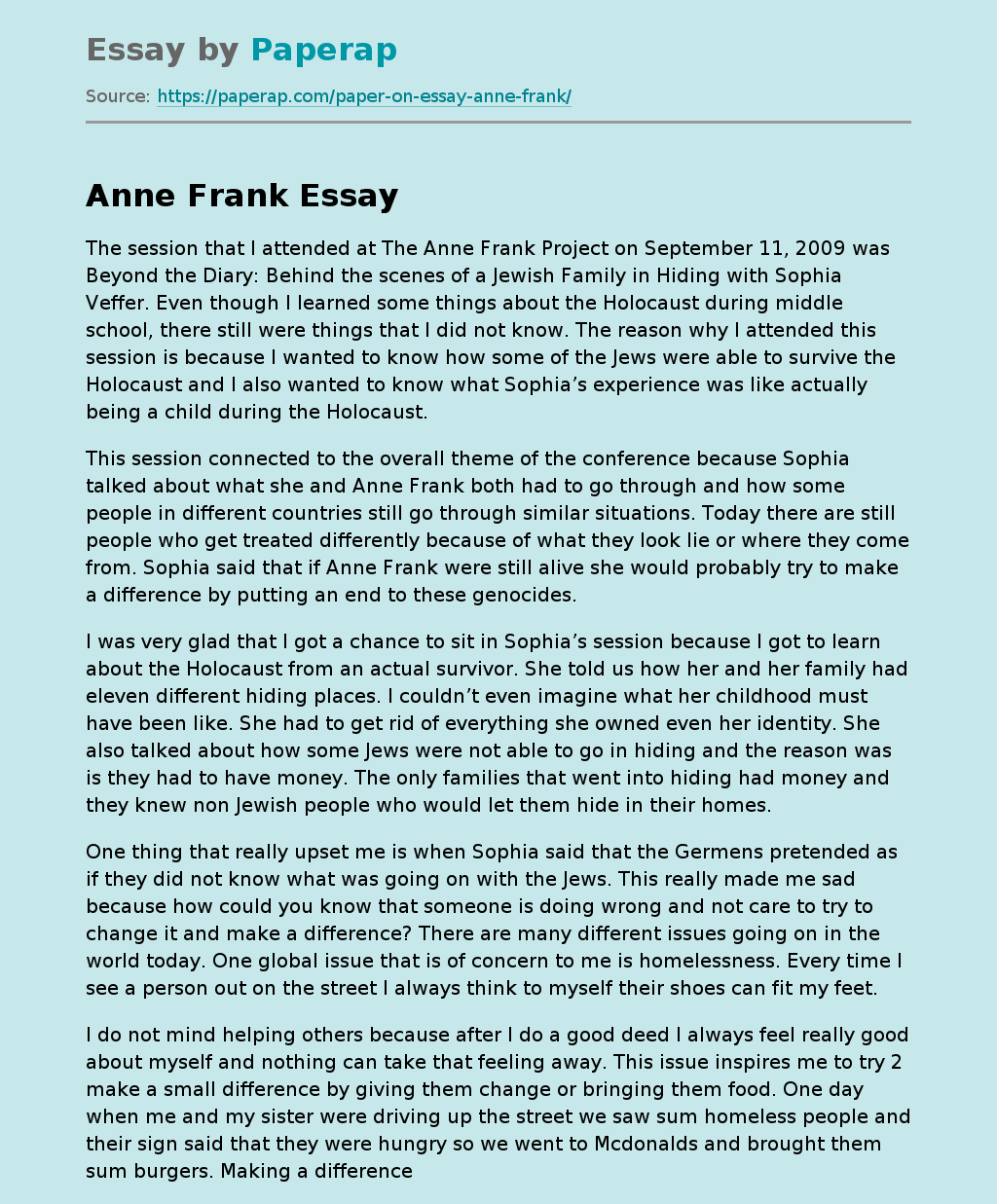 8th grade 5 paragraph essay on anne frank