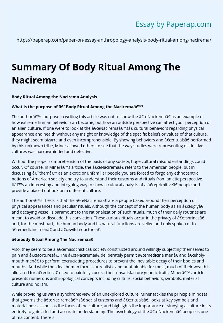 Summary Of Body Ritual Among The Nacirema