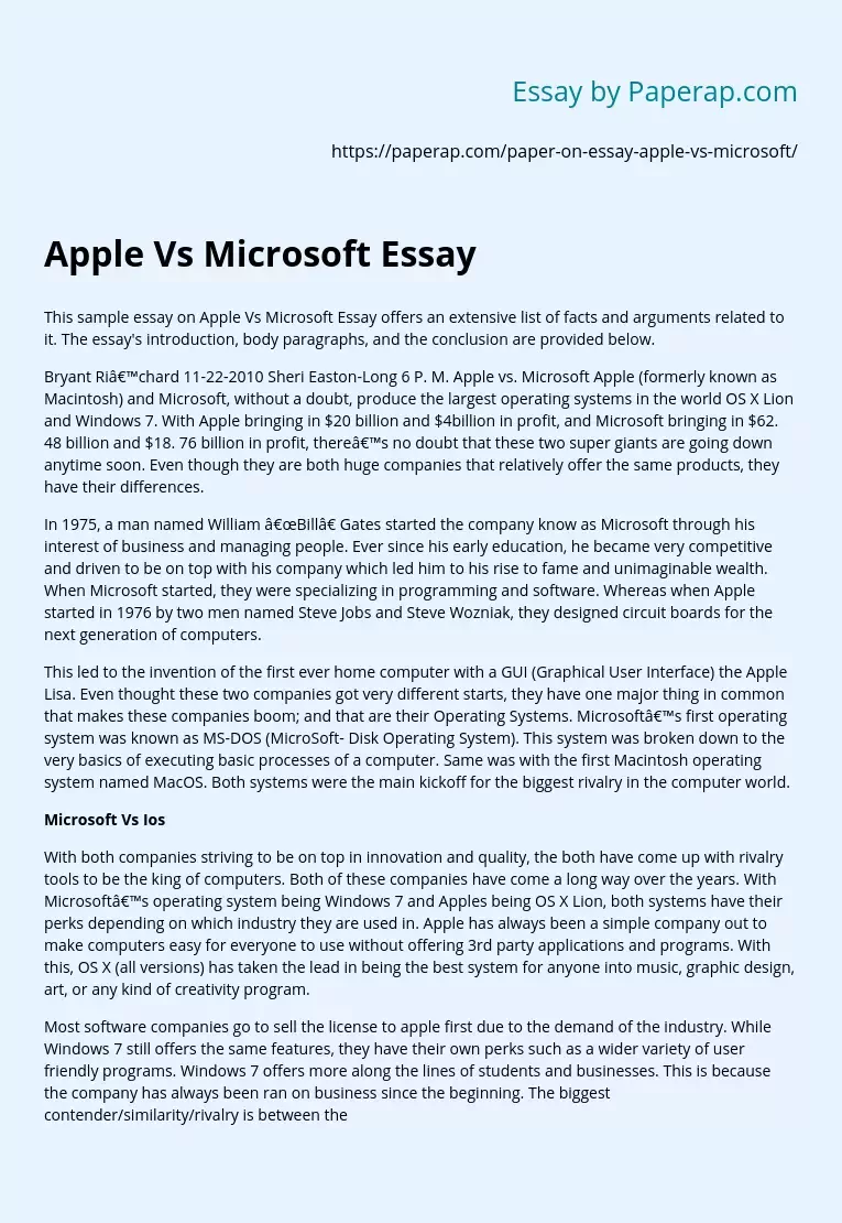 Apple Vs Microsoft Essay